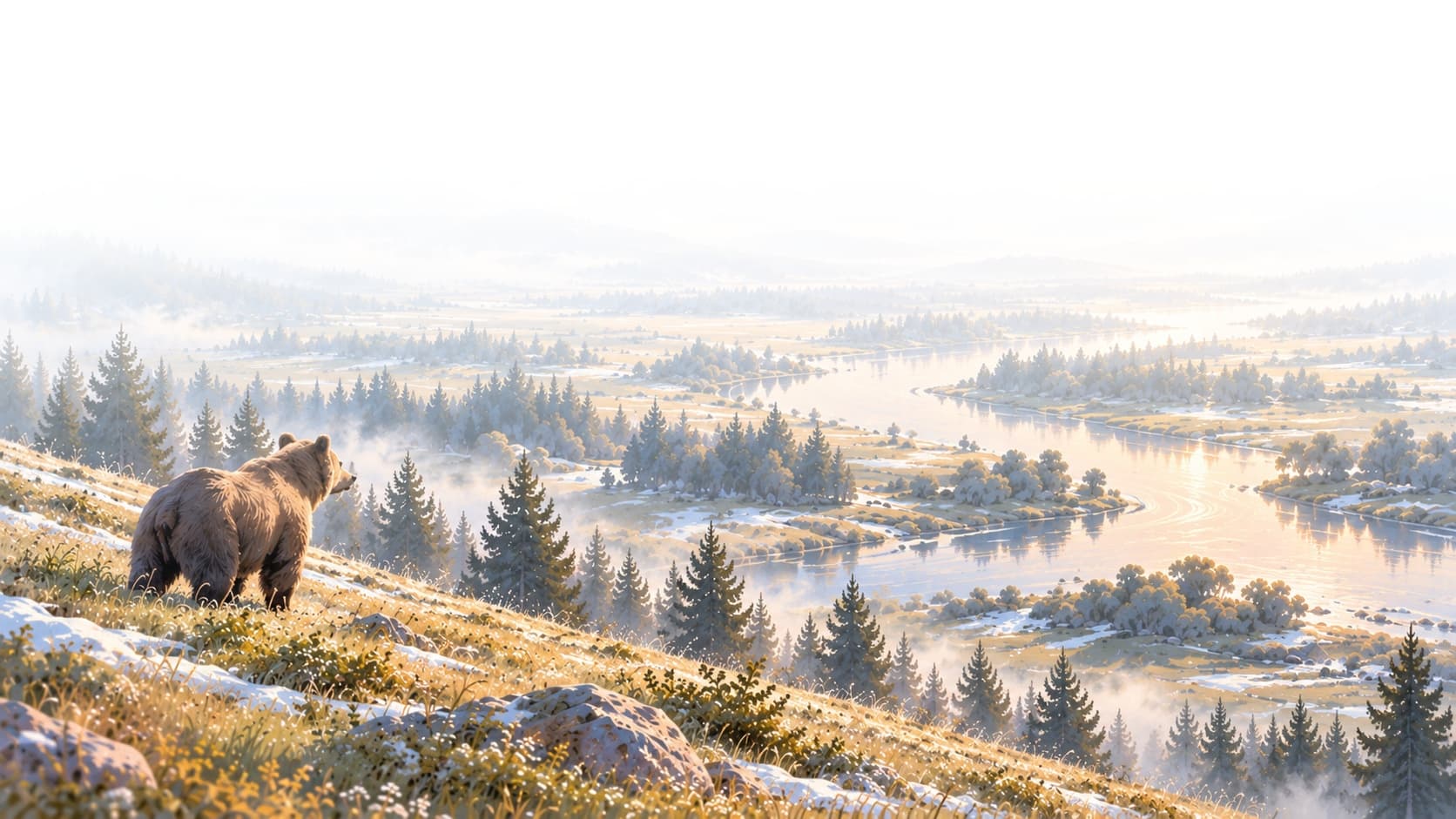 Bear Over Misty Alpine Valley